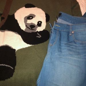 NWOT Green sweater with panda bear detail